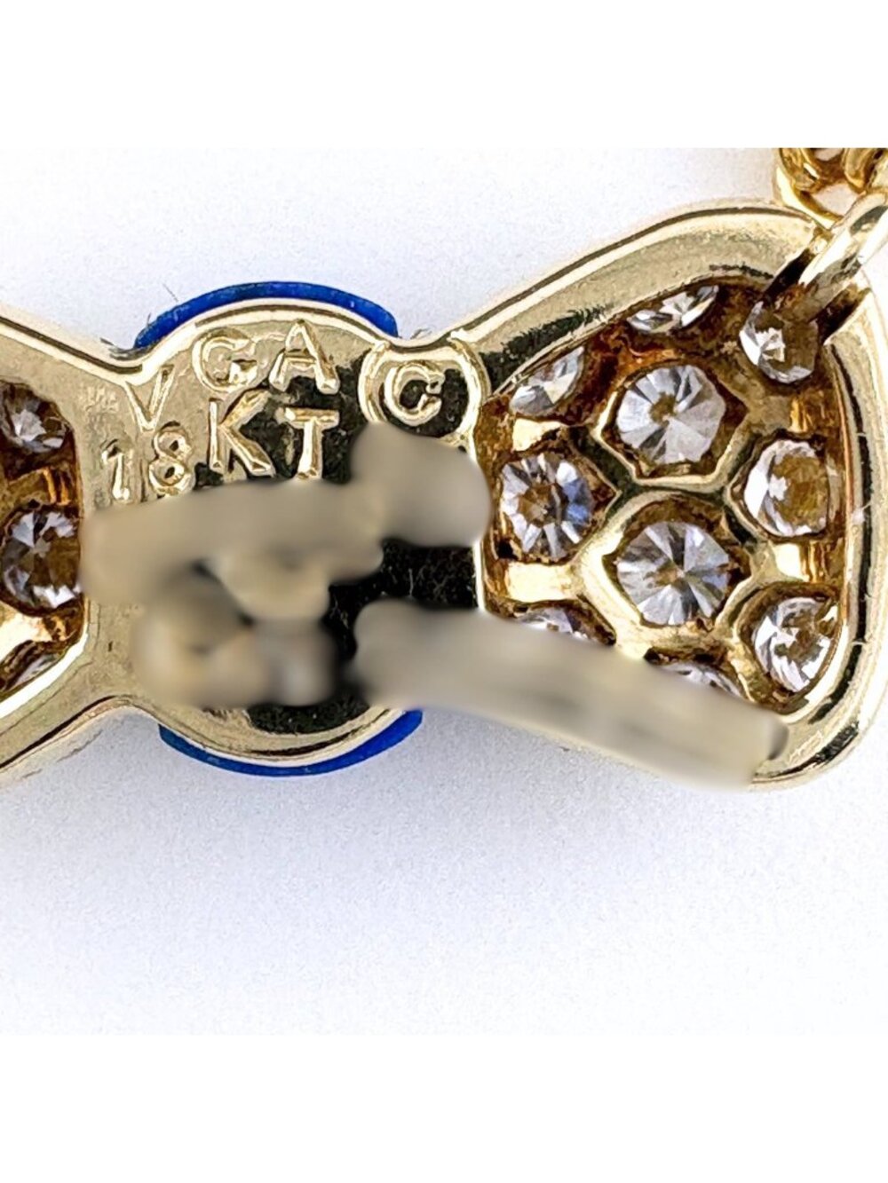 Van Cleef & Arpels Ribbon Motif Necklace YG Yellow Gold Pave Diamond Lapis - Picture 9 of 9